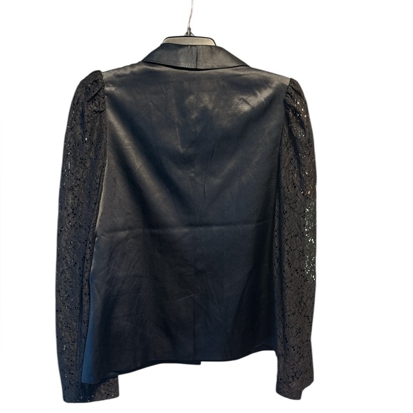 CAMI NYC Black Silk Blazer Large Sheer Lace Sleeves Single Button Luxuy - Picture 3 of 6